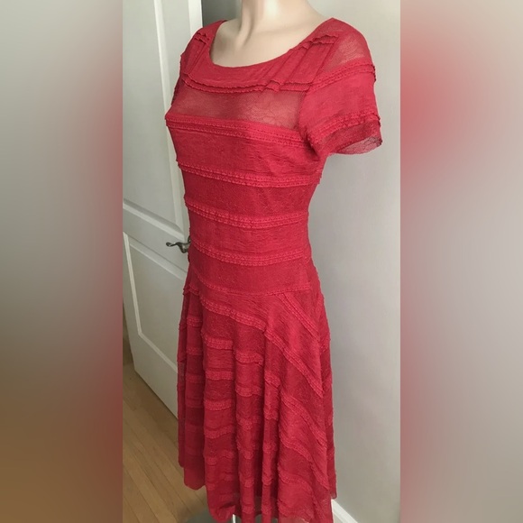 NWT Sangria Scarlett Short Sleeve Stretch Lace A-line Midi Dress w Lace Trim ZB3 - Picture 5 of 7